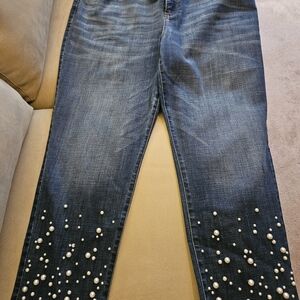 Women's Blue Pearl Embellished Jeans